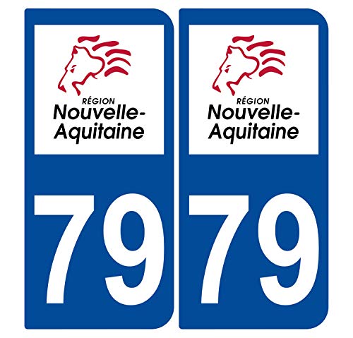Supstick 2 Stickers Autocollants Plaques Immatriculation Auto Dept 79 Nouvelle Aquitaine Bleu Foncé Angles Arrondis