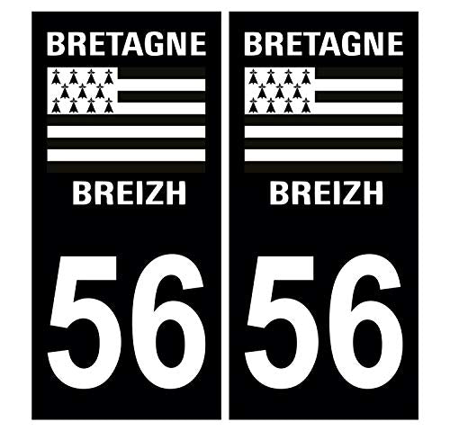Supstick 2 Stickers Autocollants Plaques Immatriculation Auto Dept 56 Bretagne Breizh Noir Angles Carrés