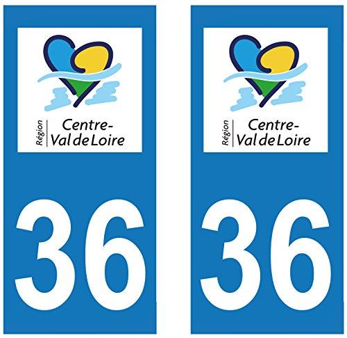 supstick 2 STICKERS AUTOCOLLANT PLAQUE IMMATRICULATION DEPT 36 region Centre-Val de Loire format rectangulaire - supstick.fr