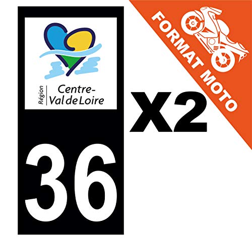 Supstick 2 Stickers Autocollants Plaques Immatriculation Moto Dept 36 Centre Val de Loire Noir Angles Carrés