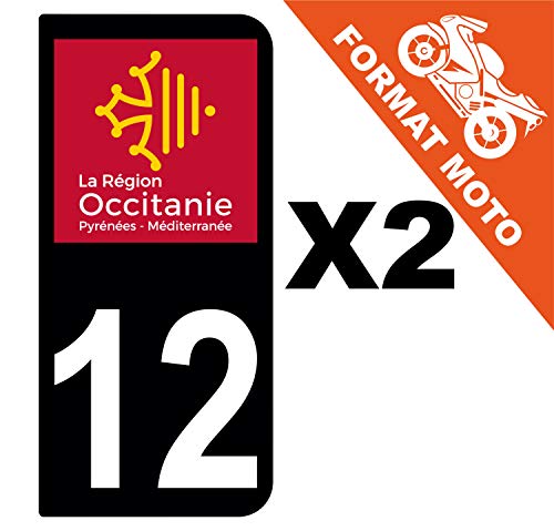 Supstick 2 Stickers Autocollants Plaques Immatriculation Moto Dept 12 Occitanie Noir 2 Angles Arrondis