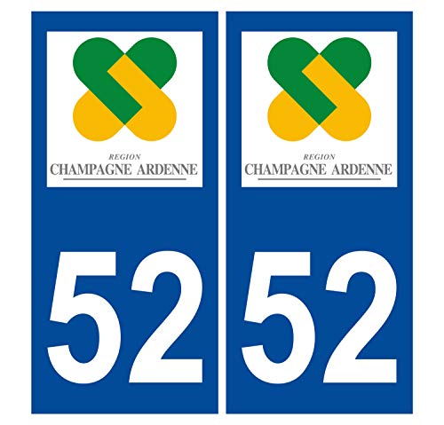 Supstick 2 Stickers Autocollants Plaques Immatriculation Auto Dept 52 Champagne Ardenne Bleu Foncé Angles Carrés