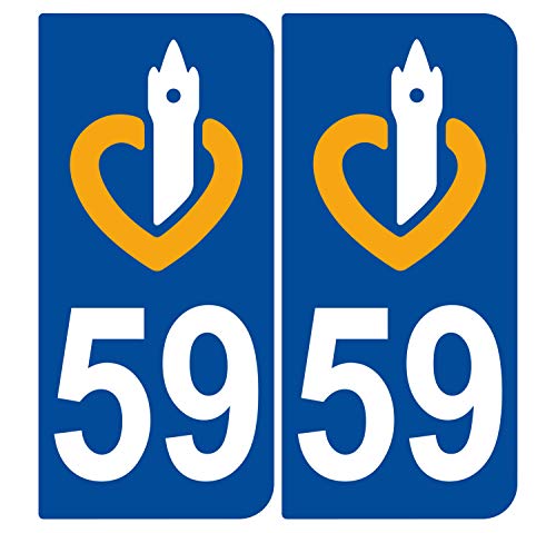Supstick 2 Stickers Autocollants Plaques Immatriculation Auto Dept 59 Nord Bleu Foncé Angles Arrondis