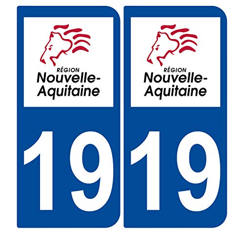Supstick 2 Stickers Autocollants Plaques Immatriculation Auto Dept 19 Nouvelle Aquitaine Bleu Foncé Angles Arrondis