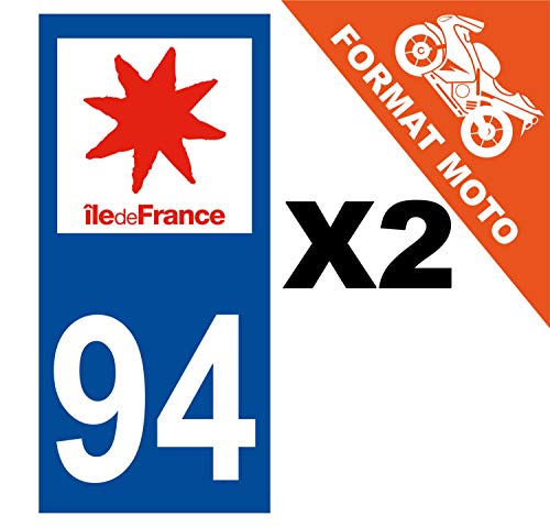 Supstick 2 Stickers Autocollants Plaques Immatriculation Moto Dept 94 Ile de France Bleu Foncé Angles Carrés