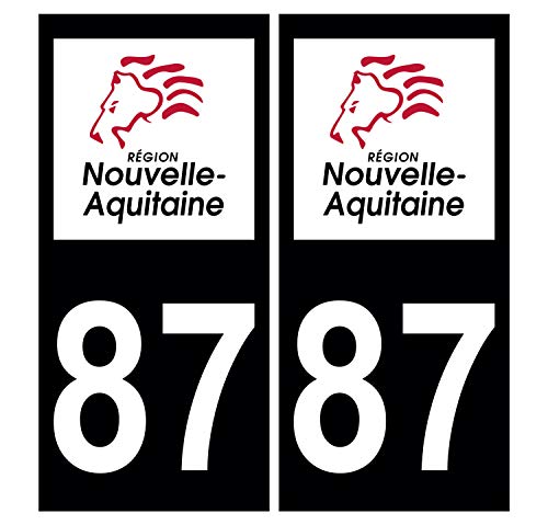 Supstick 2 Stickers Autocollants Plaques Immatriculation Auto Dept 87 Nouvelle Aquitaine Noir Angles Carrés