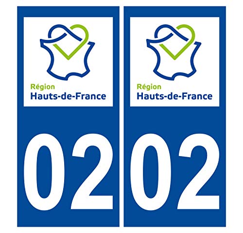 Supstick 2 Stickers Autocollants Plaques Immatriculation Auto Dept 02 Hauts de France Bleu Foncé Angles Carrés