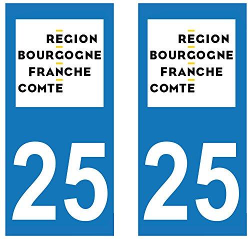 supstick 2 STICKERS AUTOCOLLANT PLAQUE IMMATRICULATION DEPT 25 region Bourgogne-Franche-Comté format rectangulaire - supstick.fr