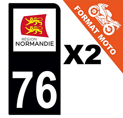 Supstick 2 Stickers Autocollants Plaques Immatriculation Moto Dept 76 Normandie Noir 1 Angle Arrondi