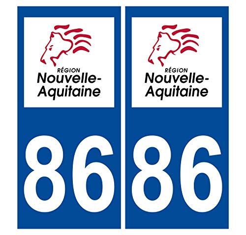 Supstick 2 Stickers Autocollants Plaques Immatriculation Auto Dept 86 Nouvelle Aquitaine Bleu Foncé Angles Carrés