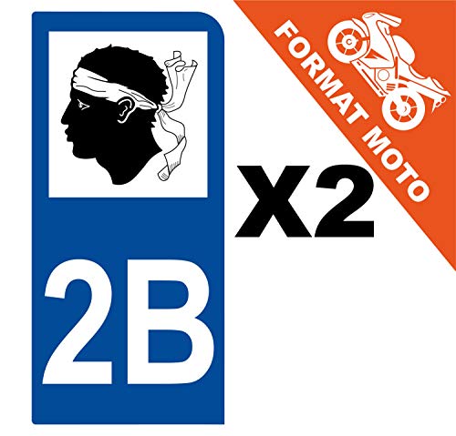 Supstick 2 Stickers Autocollants Plaques Immatriculation Moto Dept 2B Corse Bleu Foncé 1 Angle Arrondi