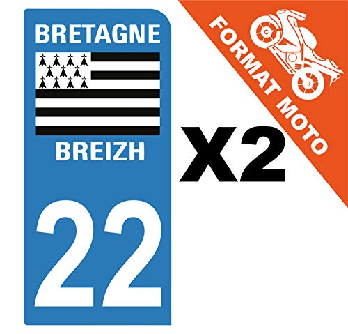 Supstick 2 Stickers Autocollants Plaques Immatriculation Moto Dept 22 Bretagne Breizh Bleu Clair 1 Angle Arrondi
