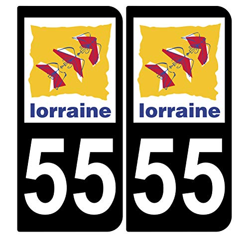 Supstick 2 Stickers Autocollants Plaques Immatriculation Auto Dept 55 Lorraine Noir Angles Arrondis