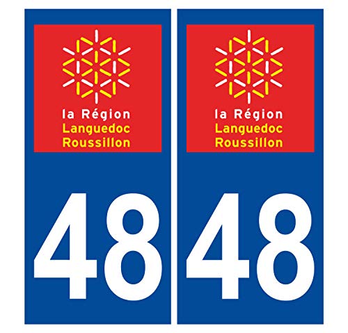 Supstick 2 Stickers Autocollants Plaques Immatriculation Auto Dept 48 Languedoc Roussillon Bleu Foncé Angles Carrés