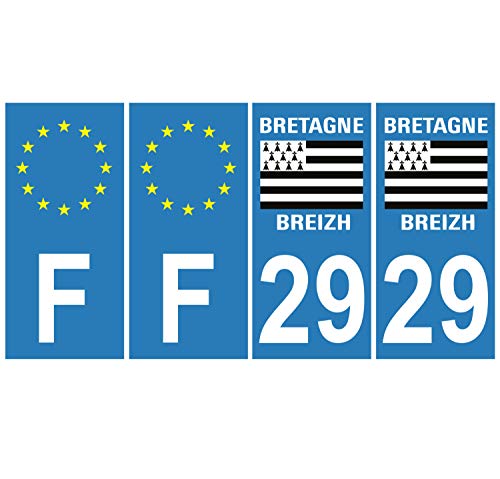 Supstick 4 Stickers Autocollants Plaques Immatriculation Auto Dept 29 Bretagne Breizh Bleu Clair Angles Carrés