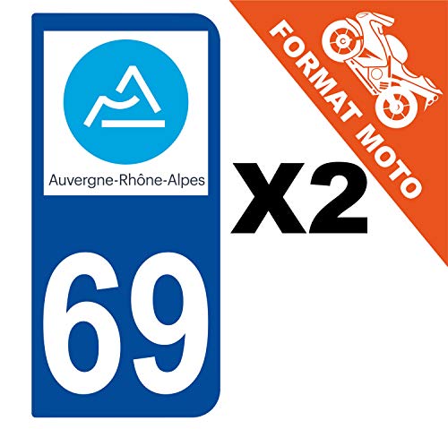 Supstick 2 Stickers Autocollants Plaques Immatriculation Moto Dept 69 Auvergne Rhône Alpes Bleu Foncé 2 Angles Arrondis