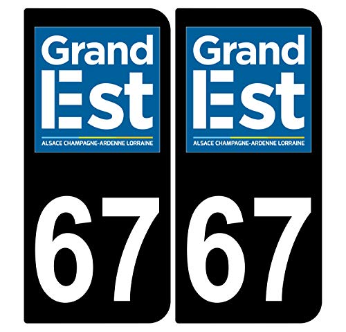 Supstick 2 Stickers Autocollants Plaques Immatriculation Auto Dept 67 Grand est Noir Angles Arrondis
