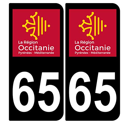 Supstick 2 Stickers Autocollants Plaques Immatriculation Auto Dept 65 Occitanie Noir Angles Arrondis