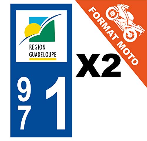 Supstick 2 Stickers Autocollants Plaques Immatriculation Moto Dept 971 Guadeloupe Bleu Foncé Angles Carrés