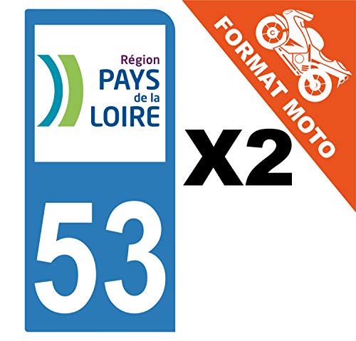 Supstick 2 Stickers Autocollants Plaques Immatriculation Moto Dept 53 Pays de la Loire Bleu Clair 1 Angle Arrondi