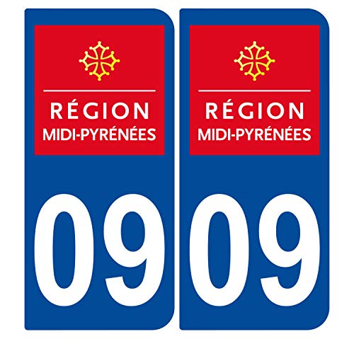 Supstick 2 Stickers Autocollants Plaques Immatriculation Auto Dept 09 Midi Pyrénées Bleu Foncé Angles Arrondis