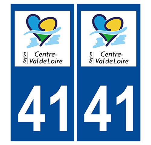 Supstick 2 Stickers Autocollants Plaques Immatriculation Auto Dept 41 Centre Val de Loire Bleu Foncé Angles Carrés