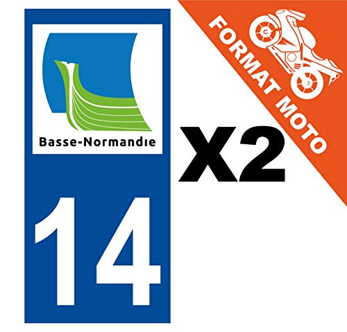 Supstick 2 Stickers Autocollants Plaques Immatriculation Moto Dept 14 Basse Normandie Bleu Foncé Angles Carrés