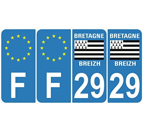 Supstick 4 Stickers Autocollants Plaques Immatriculation Auto Dept 29 Bretagne Breizh Bleu Clair Angles Arrondis