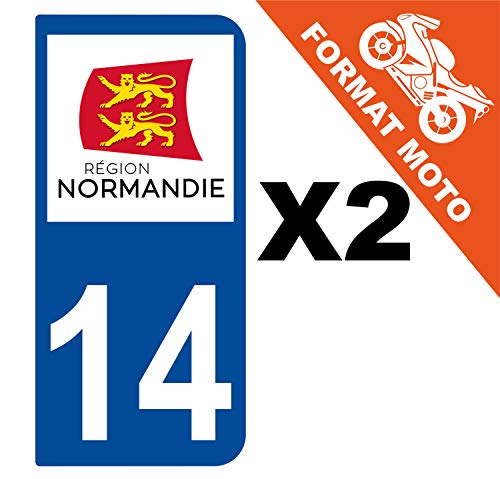 Supstick 2 Stickers Autocollants Plaques Immatriculation Moto Dept 14 Normandie Bleu Foncé 2 Angles Arrondis