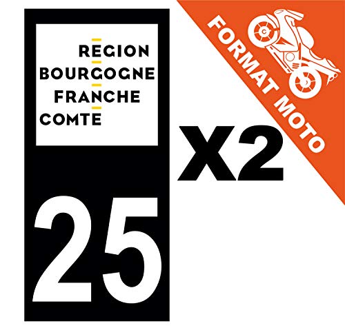 Supstick 2 Stickers Autocollants Plaques Immatriculation Moto Dept 25 Bourgogne Franche Comté Noir Angles Carrés