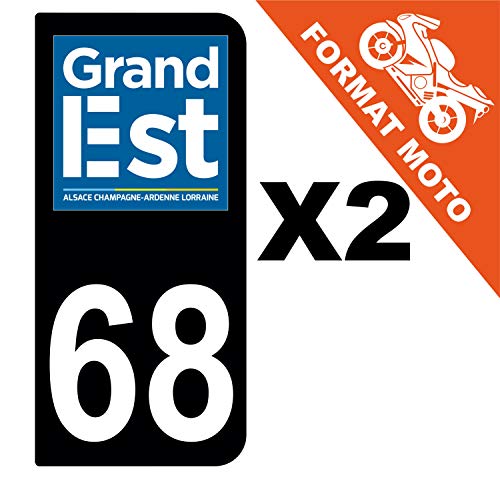 Supstick 2 Stickers Autocollants Plaques Immatriculation Moto Dept 68 Grand est Noir 2 Angles Arrondis