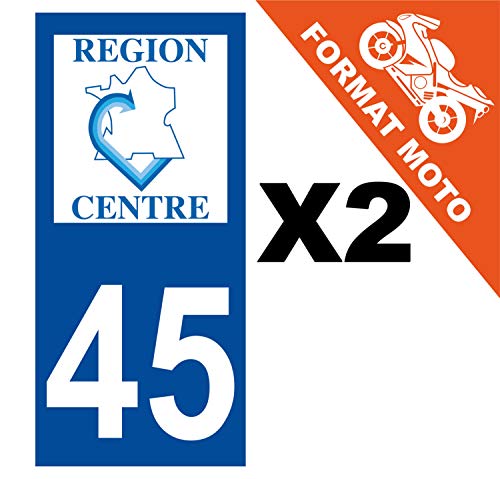 Supstick 2 Stickers Autocollants Plaques Immatriculation Moto Dept 45 Centre Bleu Foncé Angles Carrés
