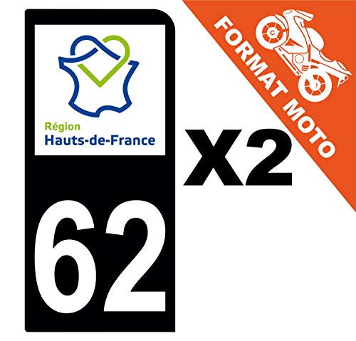 Supstick 2 Stickers Autocollants Plaques Immatriculation Moto Dept 62 Hauts de France Noir 1 Angle Arrondi