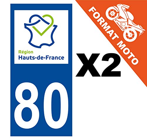 Supstick 2 Stickers Autocollants Plaques Immatriculation Moto Dept 80 Hauts de France Bleu Foncé Angles Carrés
