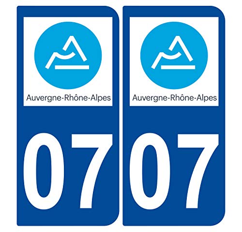 Supstick 2 Stickers Autocollants Plaques Immatriculation Auto Dept 07 Auvergne Rhône Alpes Bleu Foncé Angles Arrondis