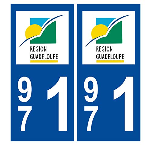 Supstick 2 Stickers Autocollants Plaques Immatriculation Auto Dept 971 Guadeloupe Bleu Foncé Angles Carrés