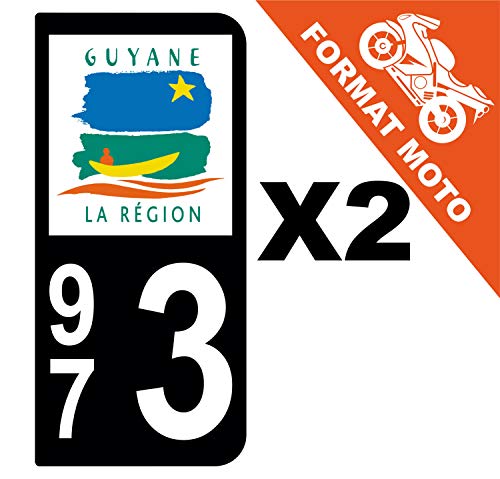 Supstick 2 Stickers Autocollants Plaques Immatriculation Moto Dept 973 Guyane Noir 2 Angles Arrondis