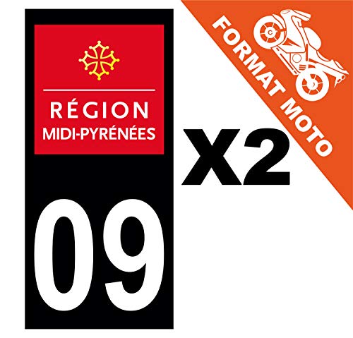 Supstick 2 Stickers Autocollants Plaques Immatriculation Moto Dept 09 Midi Pyrénées Noir Angles Carrés