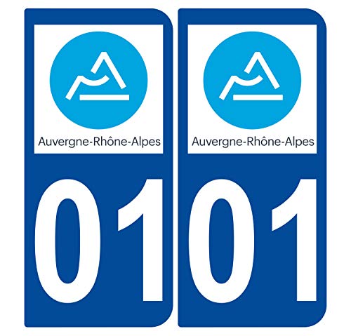 Supstick 2 Stickers Autocollants Plaques Immatriculation Auto Dept 01 Auvergne Rhône Alpes Bleu Foncé Angles Arrondis