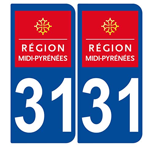 Supstick 2 Stickers Autocollants Plaques Immatriculation Auto Dept 31 Midi Pyrénées Bleu Foncé Angles Arrondis