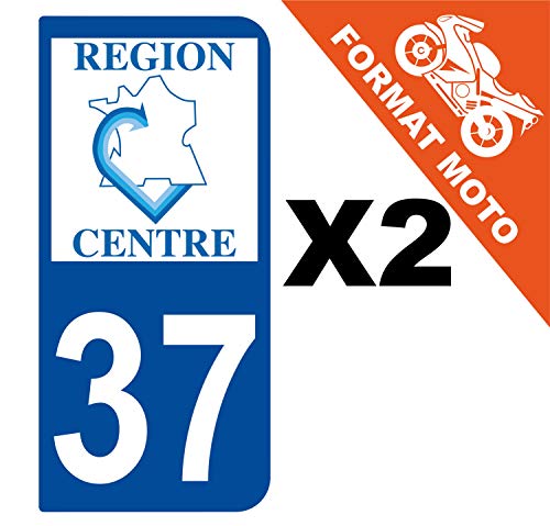 Supstick 2 Stickers Autocollants Plaques Immatriculation Moto Dept 37 Centre Bleu Foncé 2 Angles Arrondis