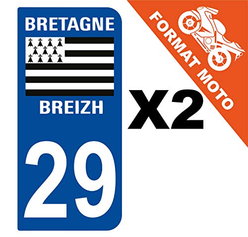Supstick 2 Stickers Autocollants Plaques Immatriculation Moto Dept 29 Bretagne Breizh Bleu Foncé 2 Angles Arrondis