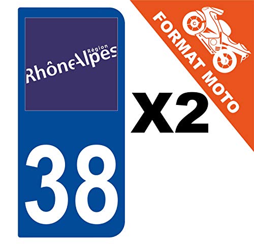 Supstick 2 Stickers Autocollants Plaques Immatriculation Moto Dept 38 Rhône Alpes Bleu Foncé 2 Angles Arrondis