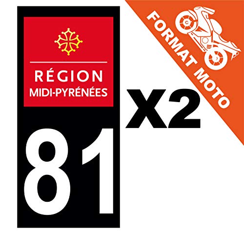 Supstick 2 Stickers Autocollants Plaques Immatriculation Moto Dept 81 Midi Pyrénées Noir Angles Carrés