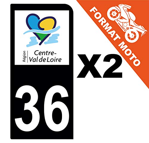 Supstick 2 Stickers Autocollants Plaques Immatriculation Moto Dept 36 Centre Val de Loire Noir 1 Angle Arrondi