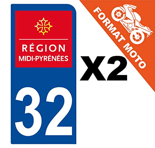 Supstick 2 Stickers Autocollants Plaques Immatriculation Moto Dept 32 Midi Pyrénées Bleu Foncé 1 Angle Arrondi