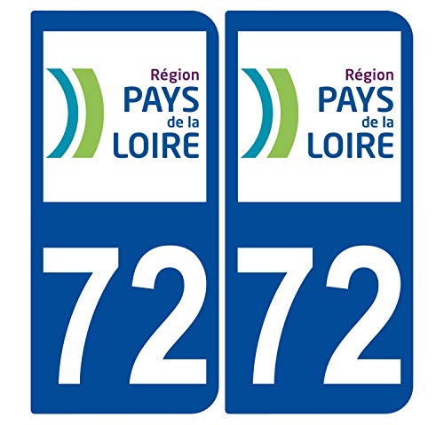 Supstick 2 Stickers Autocollants Plaques Immatriculation Auto Dept 72 Pays de la Loire Bleu Foncé Angles Arrondis