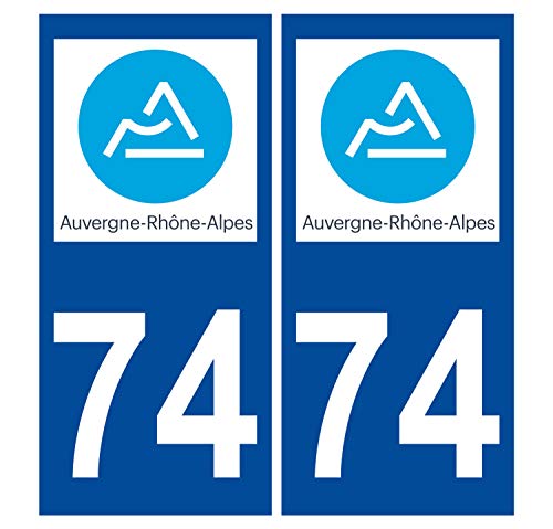 Supstick 2 Stickers Autocollants Plaques Immatriculation Auto Dept 74 Auvergne Rhône Alpes Bleu Foncé Angles Carrés