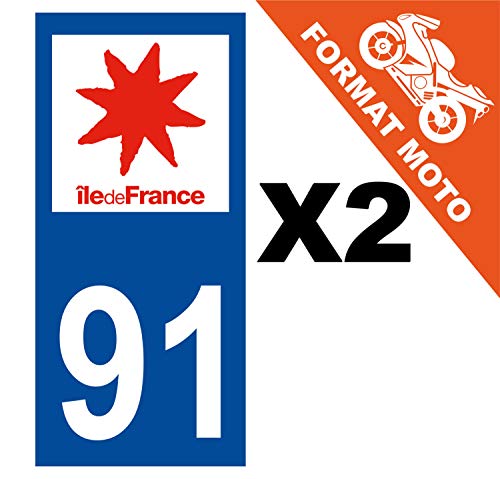 Supstick 2 Stickers Autocollants Plaques Immatriculation Moto Dept 91 Ile de France Bleu Foncé Angles Carrés