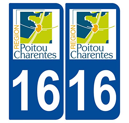 Supstick 2 Stickers Autocollants Plaques Immatriculation Auto Dept 16 Poitou Charentes Bleu Foncé Angles Arrondis
